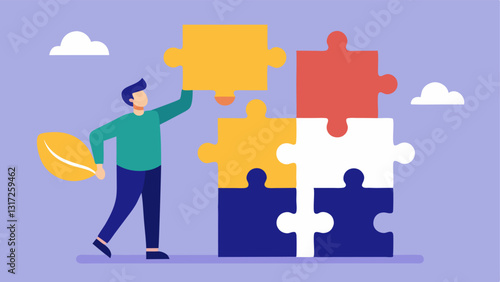 Puzzle Pieces A person struggling with a large complex puzzle labeled Expertise while confidently tossing aside small simple pieces labeled Basic Skills unaware of the bigger