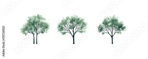 Three Green Trees Illustration on White Background