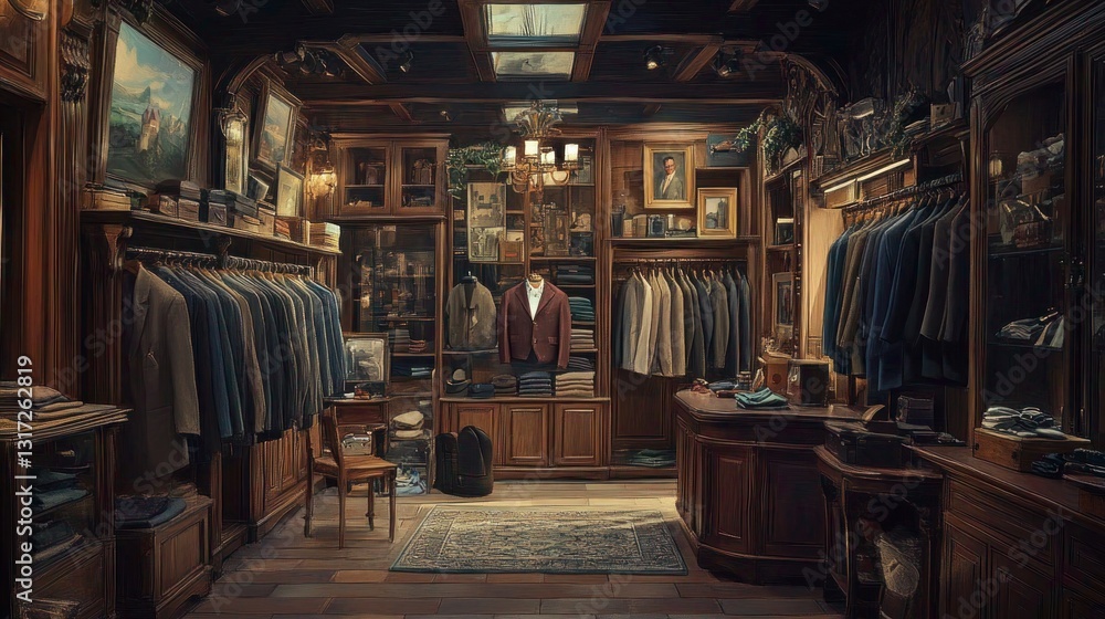 Naklejka premium Exquisite bespoke tailoring establishment featuring classic and refined apparel