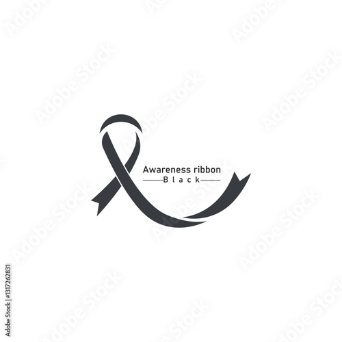 Realistic black ribbon  death symbol . Vector illustration