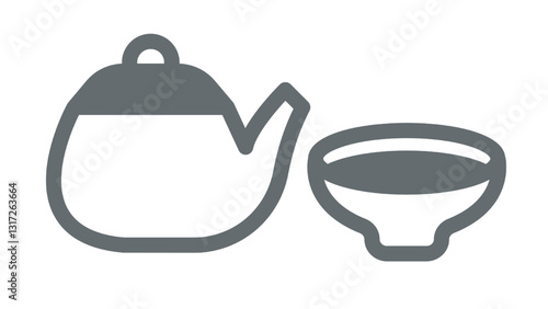 A tea kettle and teacup illustration vector.