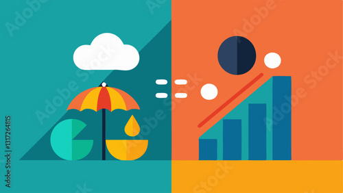 Income Report An illustration depicting a split screen with one side showing a sunny successful income report and the other side a rainy lower income report symbolizing the ups and