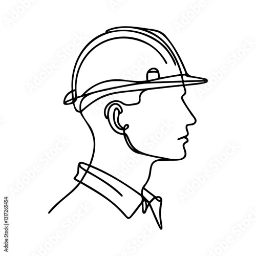  One-line drawing of a man in a construction helmet