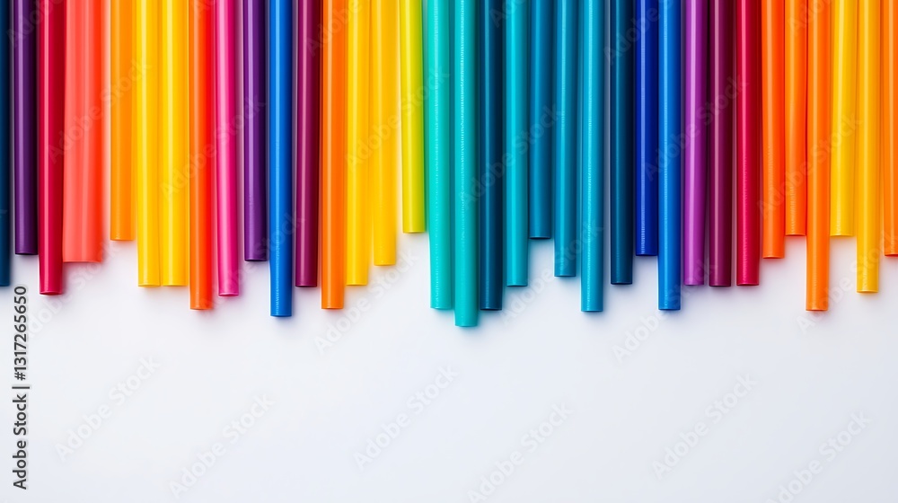 Colorful Drinking Straws in Various Shades Stacked in a Vibrant Arrangement on a White Background Colorful Drinking Straws in Various Shades Stacked in a Vibrant Arrangement on a White Background