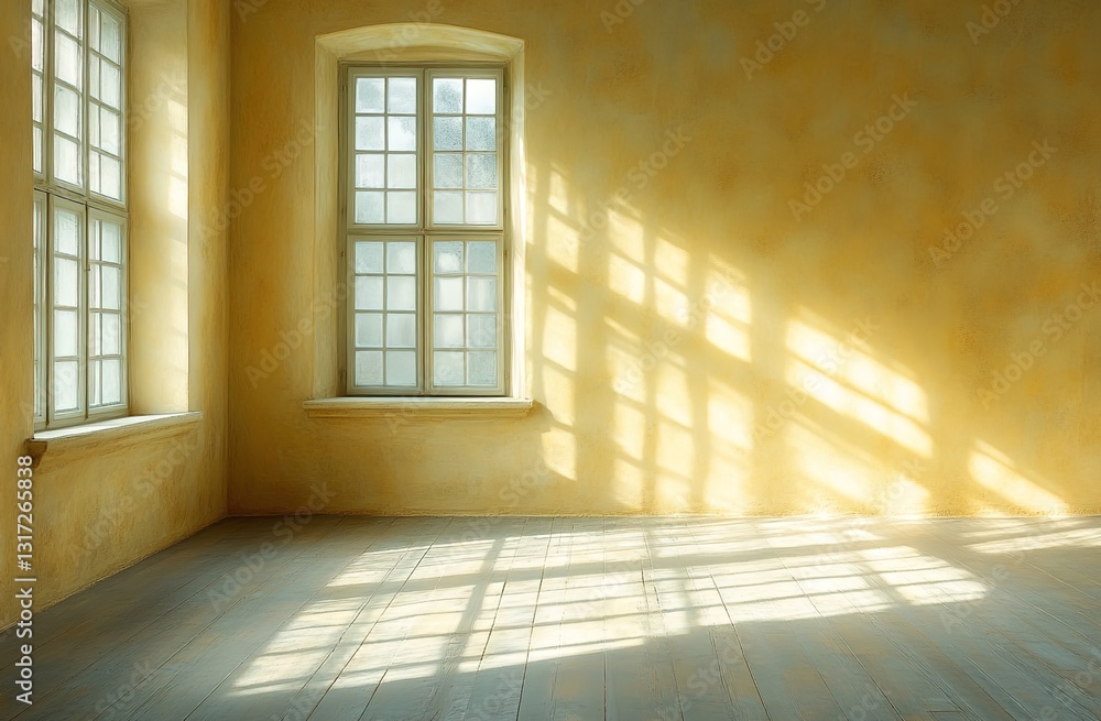 A photograph of an empty room with light streaming in from the window, casting soft shadows on one wall and creating a warm atmosphere. A photograph of an empty room with light streaming in from the window, casting soft shadows on one wall and creating a warm atmosphere.