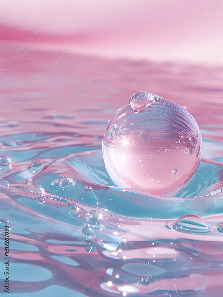 Serene orb resting gracefully on rippling water reflecting soft pastel hues Serene orb resting gracefully on rippling water reflecting soft pastel hues