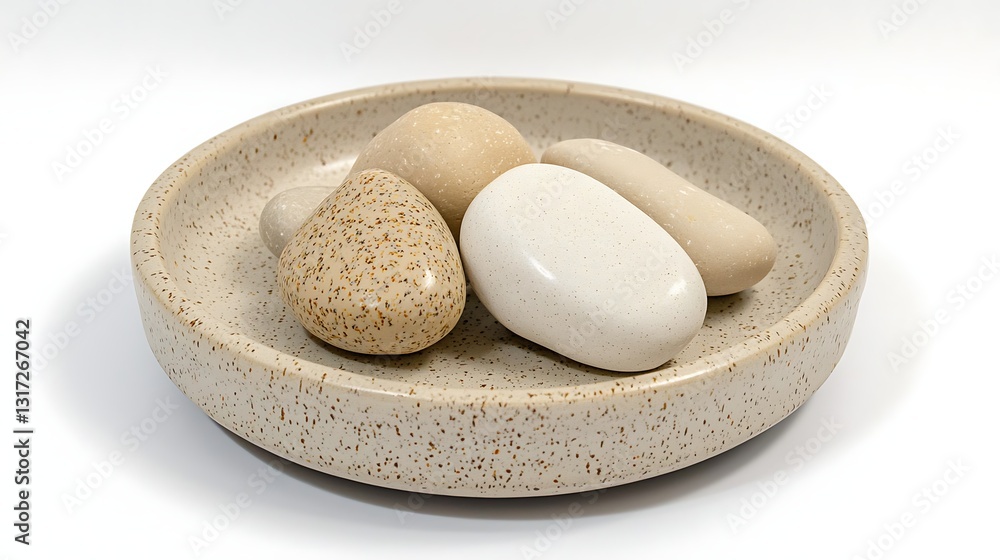 Smooth Decorative Stones in Minimalist Plate on White Background for Home Decor Smooth Decorative Stones in Minimalist Plate on White Background for Home Decor