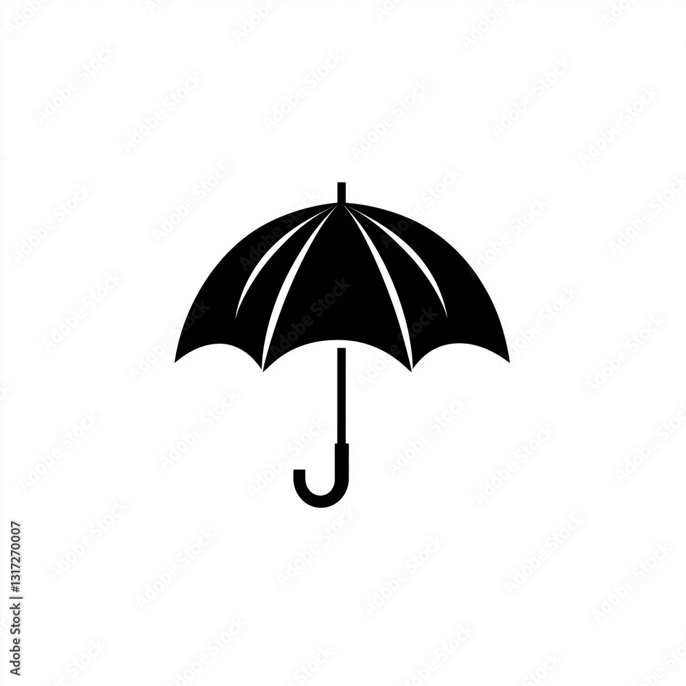 A simple black silhouette of an open umbrella on a white background, representing protection, weather, and a minimalist design A simple black silhouette of an open umbrella on a white background, representing protection, weather, and a minimalist design
