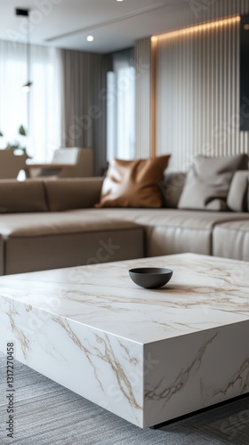 Modern living room with elegant marble coffee table and stylish sofa set in a cozy urban apartment