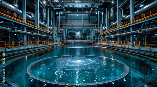 Industrial Water Facility with Circular Tanks and Modern Architecture