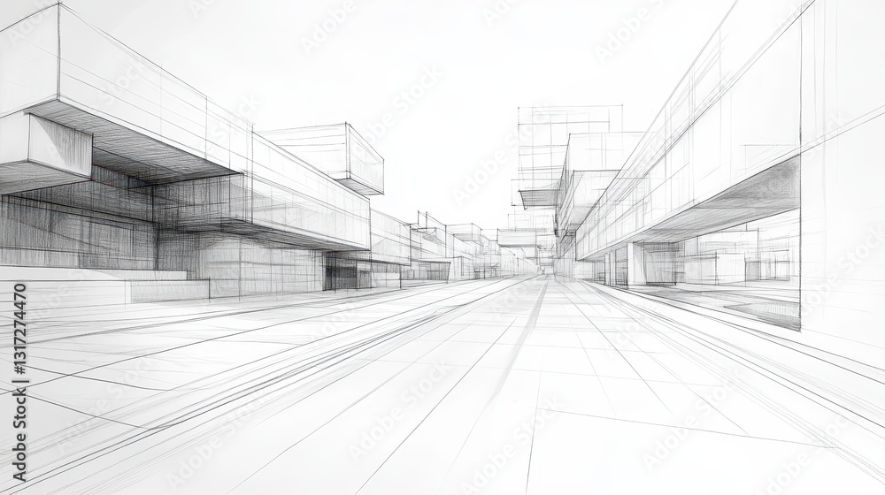 Detailed Urban Redevelopment Concept Sketch Illustrating Massive Structures in a Contemporary Cityscape Detailed Urban Redevelopment Concept Sketch Illustrating Massive Structures in a Contemporary Cityscape