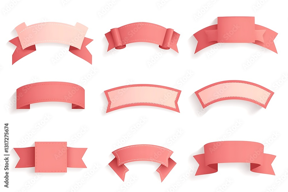 Pink & Coral Ribbon Banners Set of 9 Elegant Design Elements for Branding Pink & Coral Ribbon Banners Set of 9 Elegant Design Elements for Branding
