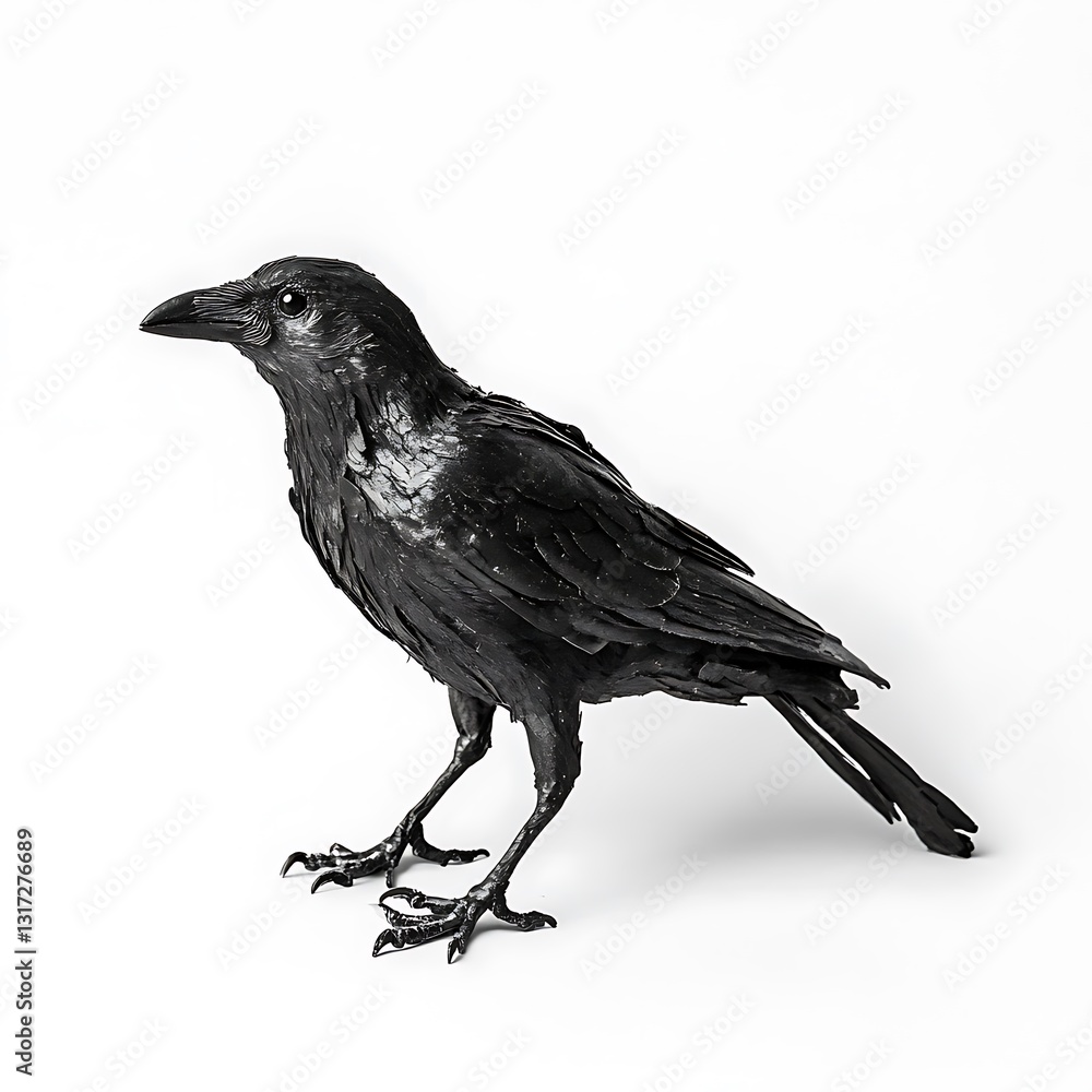 Black Crow Standing Gracefully on a White Background in High Resolution Black Crow Standing Gracefully on a White Background in High Resolution