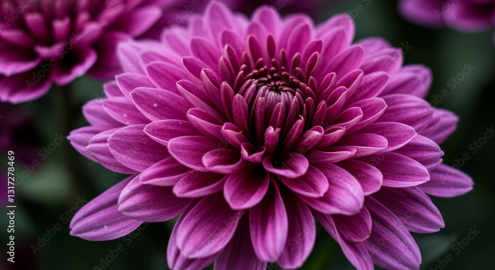 Vibrant Purple Chrysanthemum Bloom - A close-up of a single, vibrant purple chrysanthemum. Symbolizing: beauty, elegance, joy, longevity, and autumn Vibrant Purple Chrysanthemum Bloom - A close-up of a single, vibrant purple chrysanthemum. Symbolizing: beauty, elegance, joy, longevity, and autumn