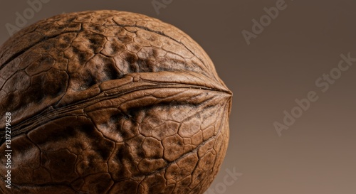 Walnut Shell Texture Close Up Portrait - Detailed close-up of a walnut, showcasing its textured shell. Symbolizing nature, strength, resilience, health, and wholesomeness
