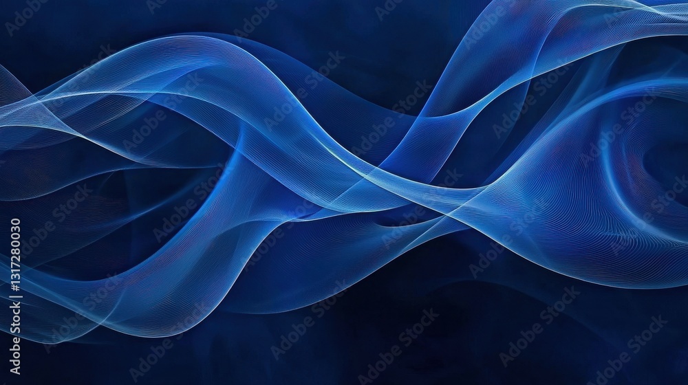Fototapeta premium Ethereal Blue Waves Flowing Across a Dark Background in Motion