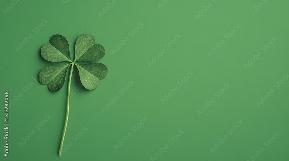A clean emerald green background with a single realistic four-leaf clover, symbolizing luck and prosperity.
A clean emerald green background with a single realistic four-leaf clover, symbolizing luck and prosperity.