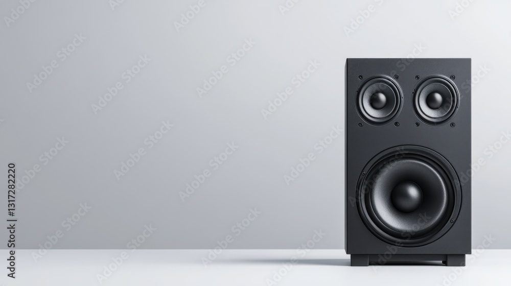High-Quality Black Speaker on a Minimalist Gray Background for Music and Sound Design Professionals High-Quality Black Speaker on a Minimalist Gray Background for Music and Sound Design Professionals