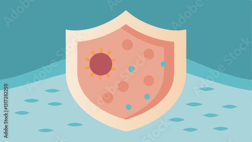 Skin Barrier Protection An illustration of the skins surface with an invisible shield representing nanotechnology protecting against environmental stressors while sleeping.