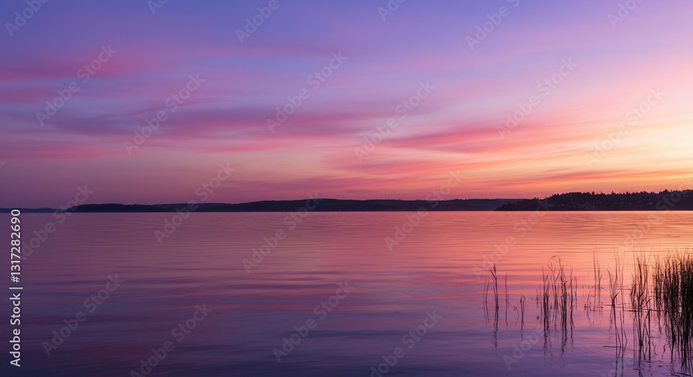 Lake at Dusk with Pastel Sky Reflecting on Water Surface Lake at Dusk with Pastel Sky Reflecting on Water Surface