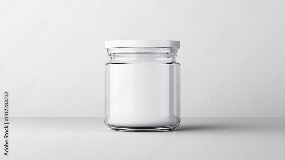Minimalist Empty Glass Jar with White Lid on Clean Surface for Kitchen or Pantry Storage and Organization Minimalist Empty Glass Jar with White Lid on Clean Surface for Kitchen or Pantry Storage and Organization