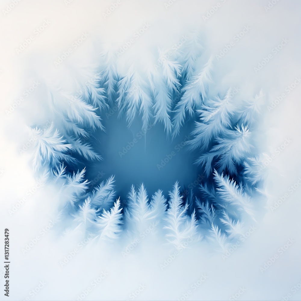 Obraz premium Frosty Window Design with Intricate Ice Patterns and Soft Blue Background for Winter Aesthetics