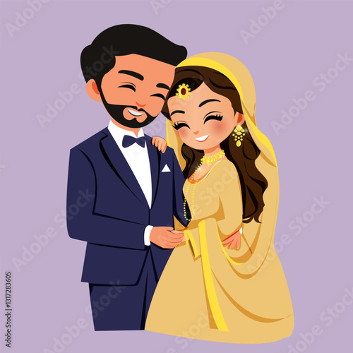 Elegant Pakistani Wedding Couple – Vector Art for Invitations