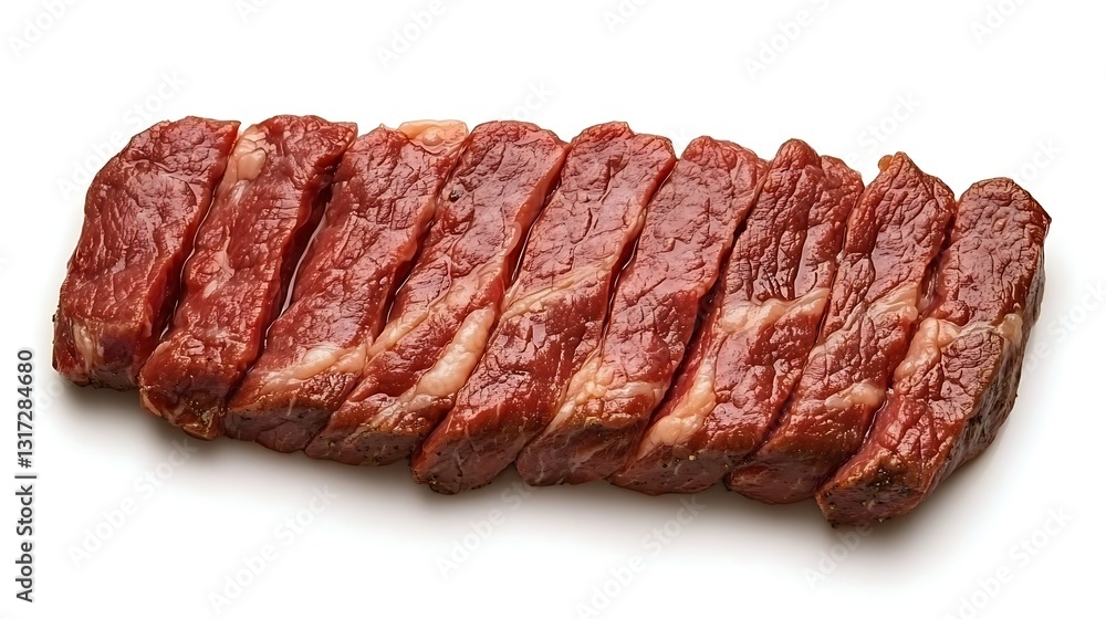 Freshly Cut Lean Beef Steak Cuts on White Background Perfect for Culinary Use