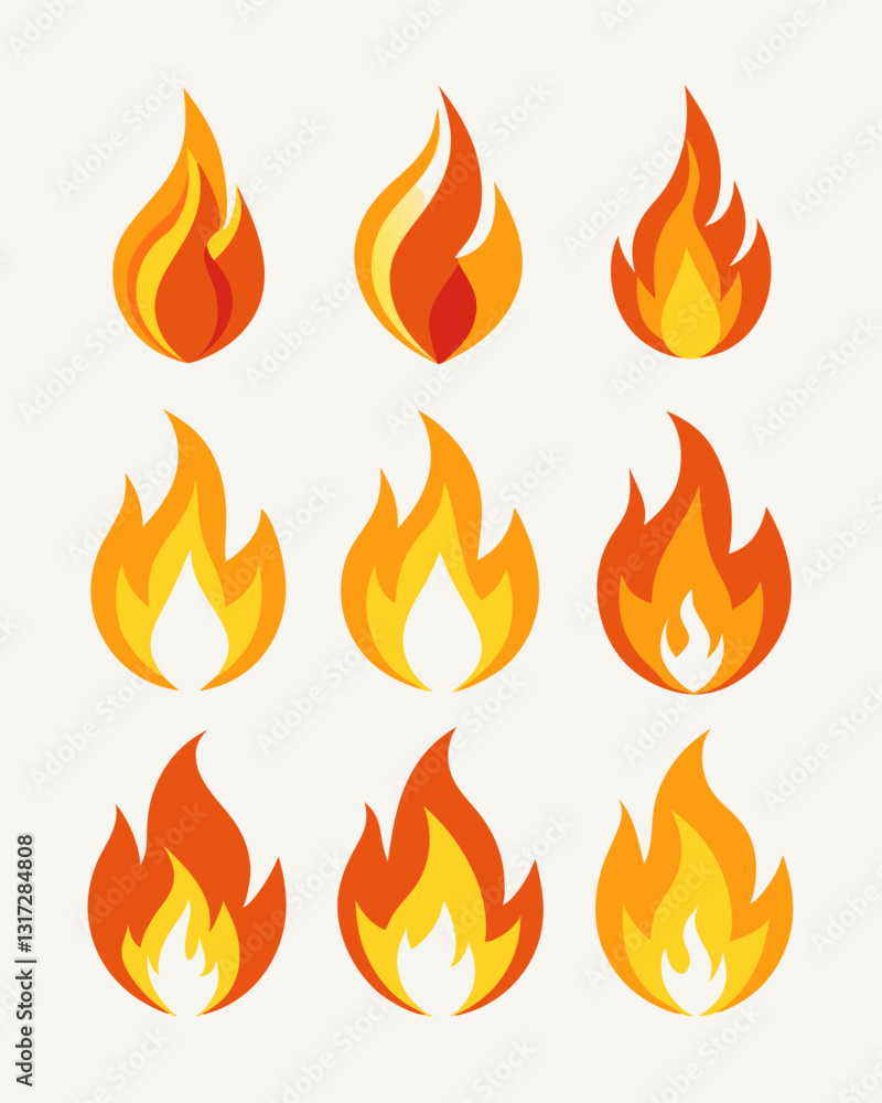 Stylized Fire Icons – Minimalist Flame Symbols and Fiery Elements in Vector Art. Stylized Fire Icons – Minimalist Flame Symbols and Fiery Elements in Vector Art.