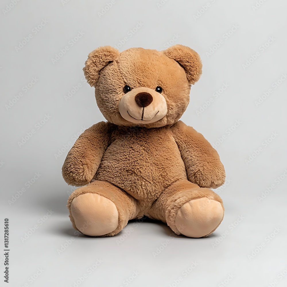 Fototapeta premium Cute and Adorable Brown Teddy Bear Sitting on Gray Background for Child's Room Decor