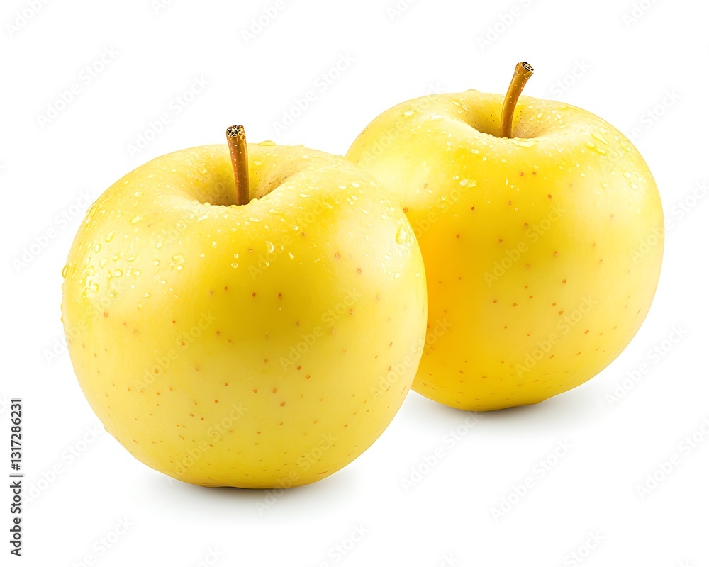 Two Yellow Apples Isolated on a White Background for Fresh Produce Two Yellow Apples Isolated on a White Background for Fresh Produce
