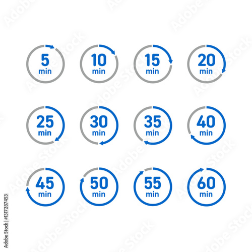 青色のシンプルな5分刻みの時計素材セット