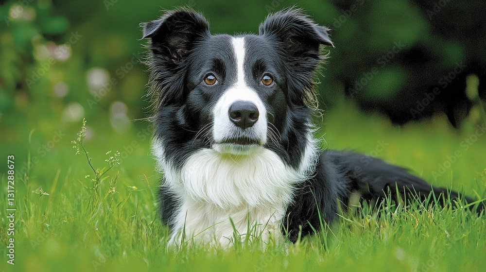 Border collie sitting in a meadow, tilting its head with a puzzled look, sharp details, beautiful green grass, soft warm sunlight, ultra-realistic focus Border collie sitting in a meadow, tilting its head with a puzzled look, sharp details, beautiful green grass, soft warm sunlight, ultra-realistic focus
