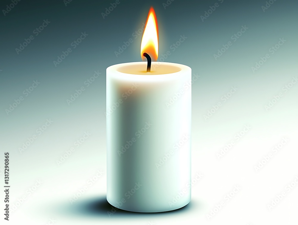 White Candle with Flame on Smooth Background for Relaxation and Meditation Themes White Candle with Flame on Smooth Background for Relaxation and Meditation Themes