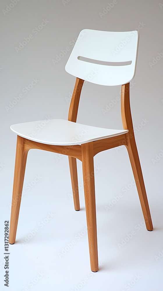 Fototapeta premium Modern Minimalist Chair Design with Wooden Legs and White Seat for Contemporary Interiors