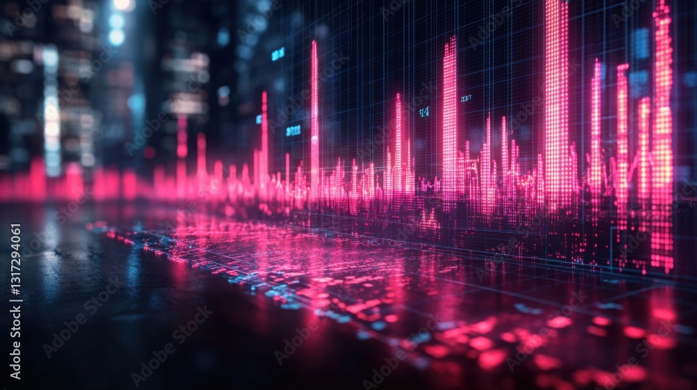 Futuristic Cityscape Stock Market Data Visualization Abstract Pink Neon Graph Financial Technology Futuristic Cityscape Stock Market Data Visualization Abstract Pink Neon Graph Financial Technology