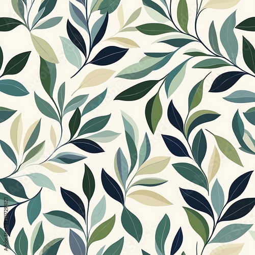 Elegant Green Leaf Pattern on Soft Beige Background for Decorative Use in Design Projects