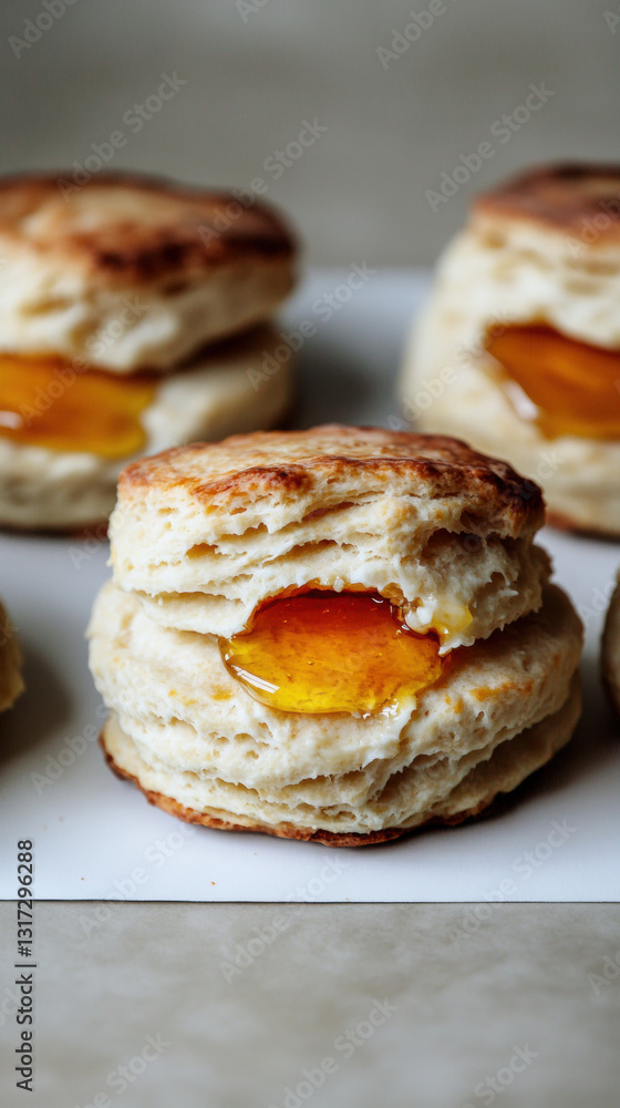 Rustic homemade buttermilk biscuit served with a piece of butter on a plate for a comforting breakfast delight Rustic homemade buttermilk biscuit served with a piece of butter on a plate for a comforting breakfast delight