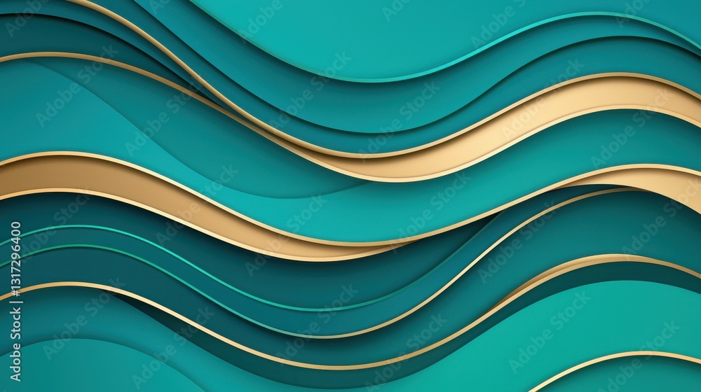 Obraz premium Abstract Waves in Teal and Gold for Modern Background Designs
