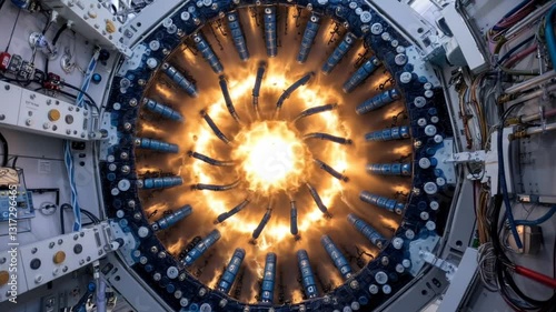 Nuclear fusion plasma thermonuclear energy generator reactor overhead shot