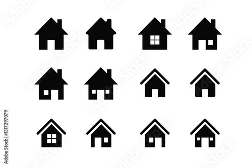 House icons set. Property line and flat symbol. Houses collection. Real estate.