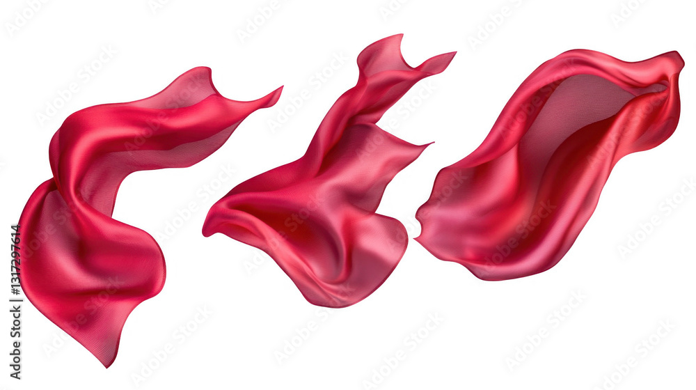 Flowing Red Silk Fabric Drapery Textile in Three Distinct Shapes Flowing Red Silk Fabric Drapery Textile in Three Distinct Shapes