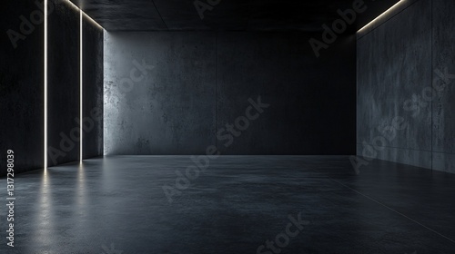 Dark Concrete Room with Minimalist Lighting Design: Modern Architectural Interior