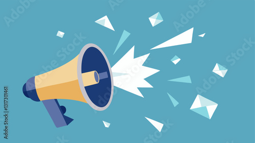 Shattered Megaphone An of a megaphone that is cracked and broken symbolizing the silenced voices of dissent. Surrounding the megaphone are muted speech bubbles.