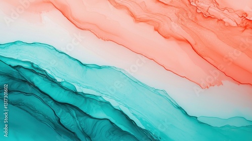 Wallpaper Mural Abstract Fluid Art in Coral and Teal Colors on Soft Background Torontodigital.ca