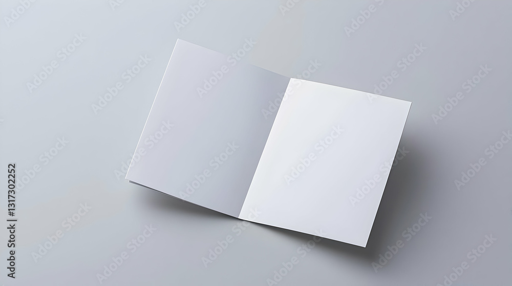 Blank White Open Folded Leaflet Brochure On A Neutral Grey Background With Soft Lighting For Marketing Mockup Template Blank White Open Folded Leaflet Brochure On A Neutral Grey Background With Soft Lighting For Marketing Mockup Template