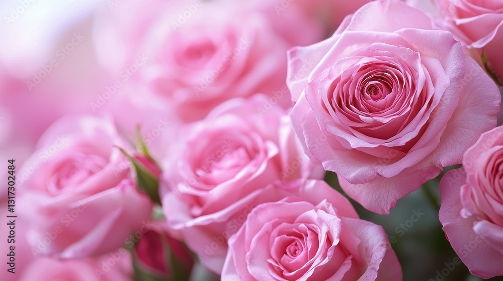 Delicate Pink Roses in Full Bloom with Soft Petals and Green Leaves Delicate Pink Roses in Full Bloom with Soft Petals and Green Leaves