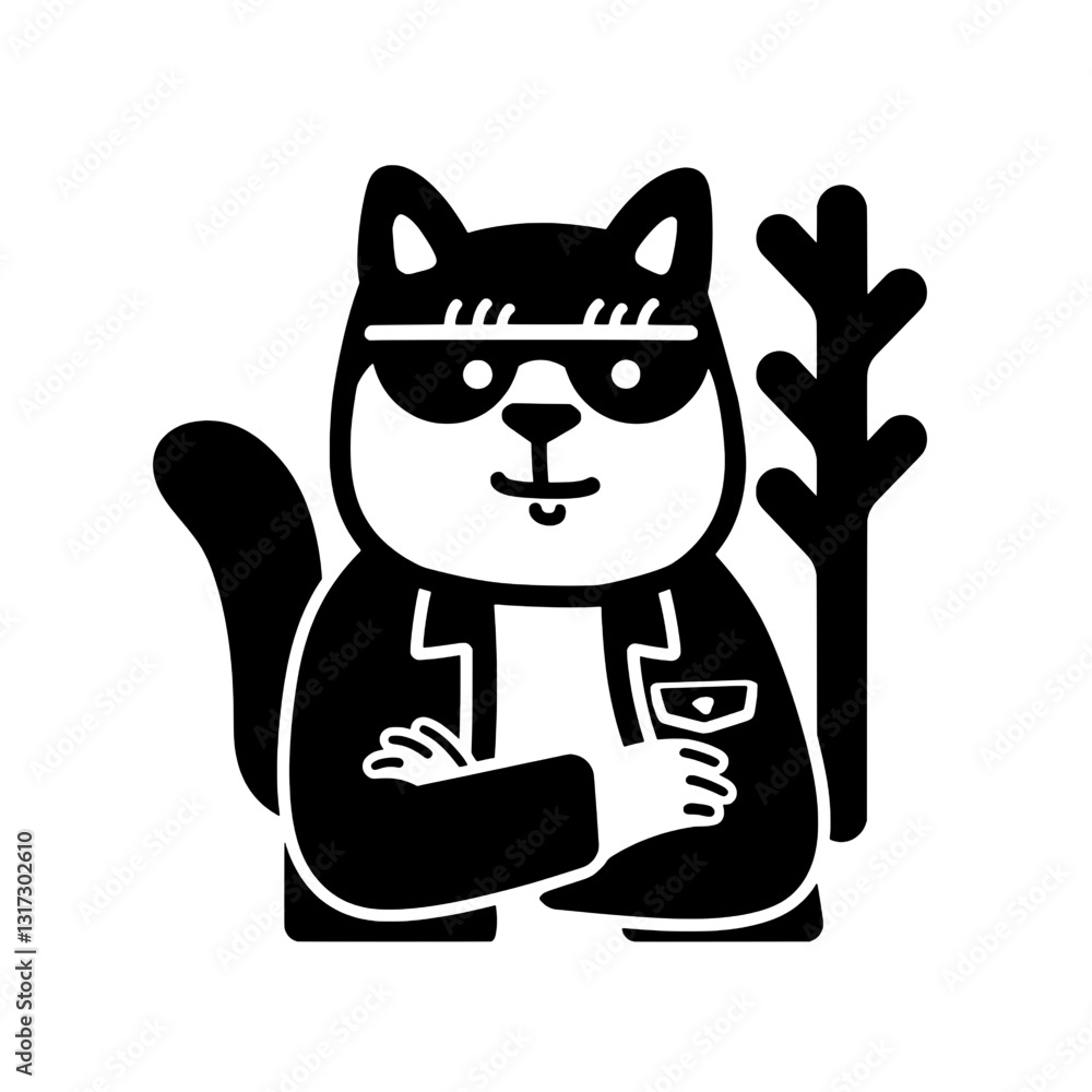 Cool cat character in sunglasses leaning against a tree creating a fun and quirky vibe Cool cat character in sunglasses leaning against a tree creating a fun and quirky vibe