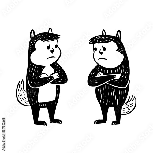 Two cartoon characters express frustration in a playful standoff during an amusing disagreement