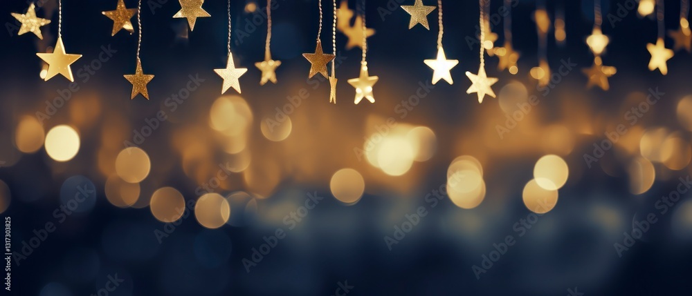 Christmas background with golden stars and bokeh lights. Banner. Christmas background with golden stars and bokeh lights. Banner.